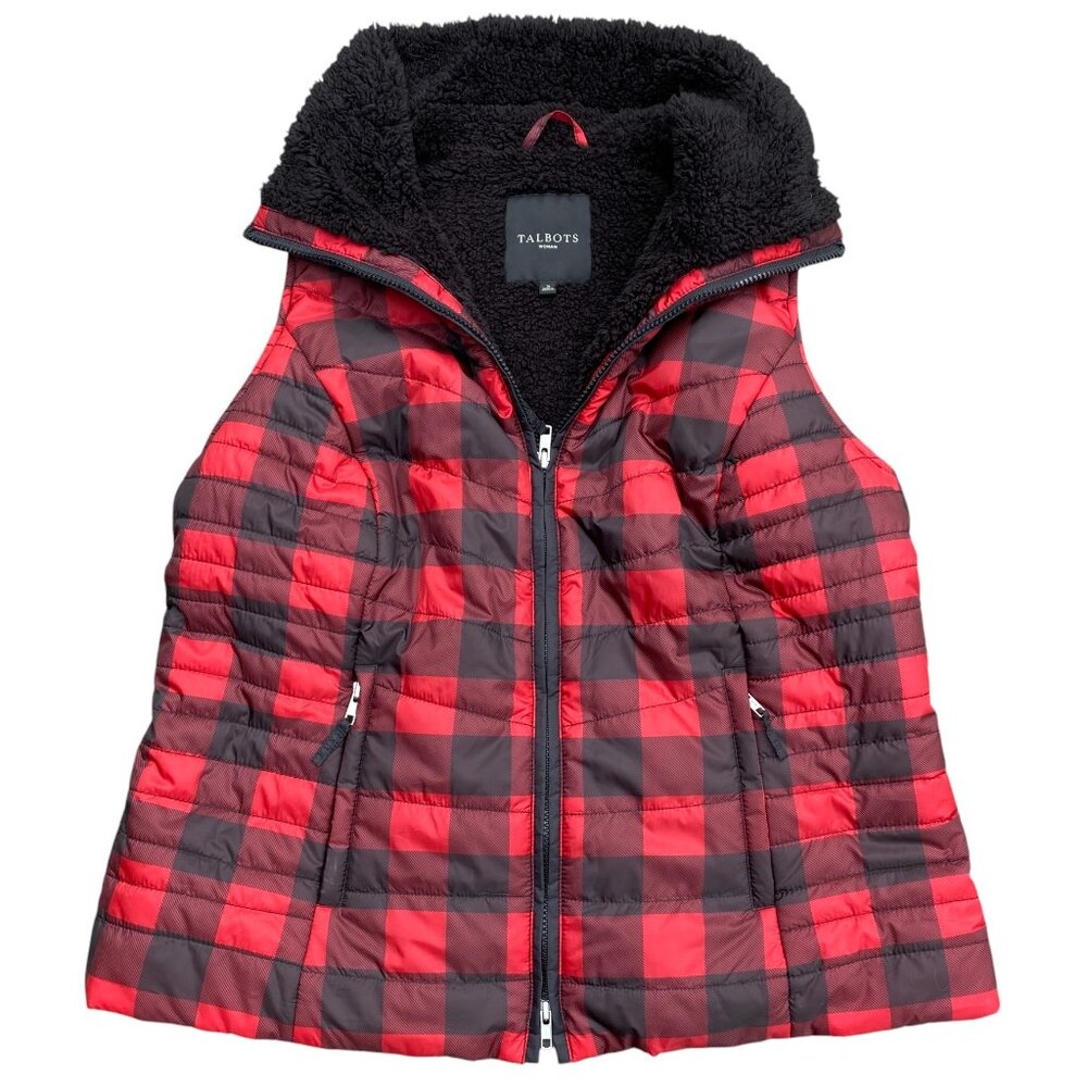 Talbots Quilted Sherpa Lined Buffalo Plaid Vest Country Cabin Outdoor HIking-X - Picture 1 of 16